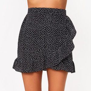 black polka dot frill hem skirt